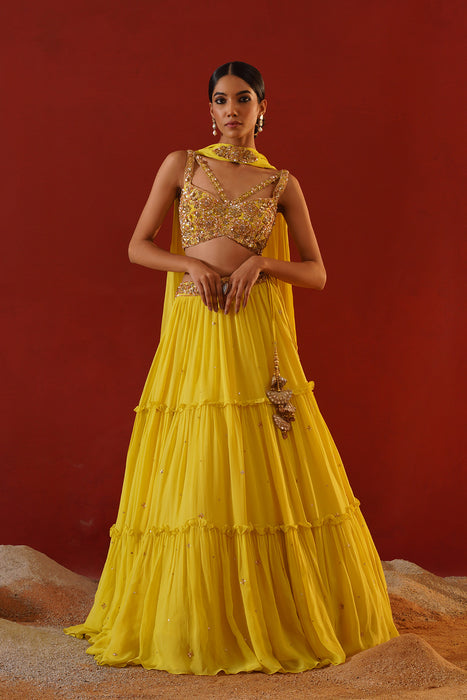 Yellow georgette lehenga choli set