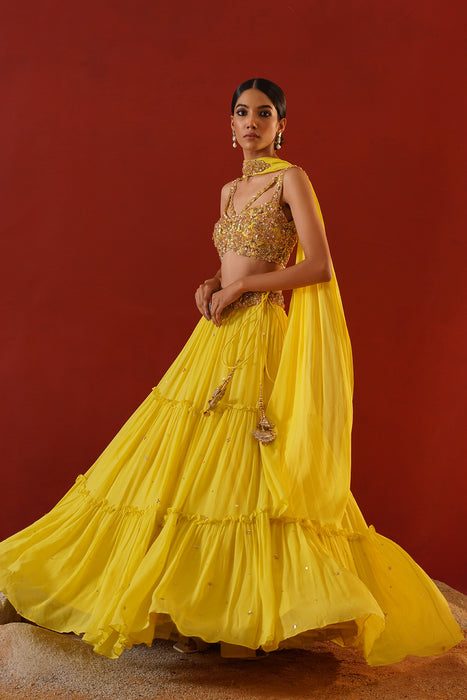 Yellow georgette lehenga choli set
