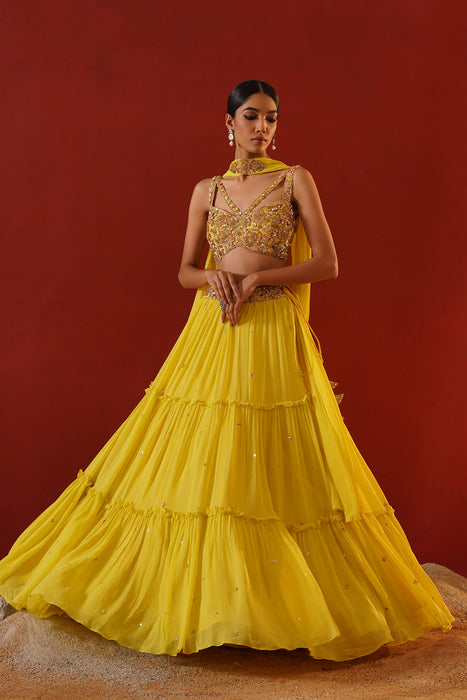 Yellow georgette lehenga choli set