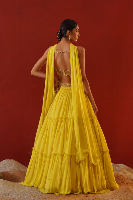 Yellow georgette lehenga choli set