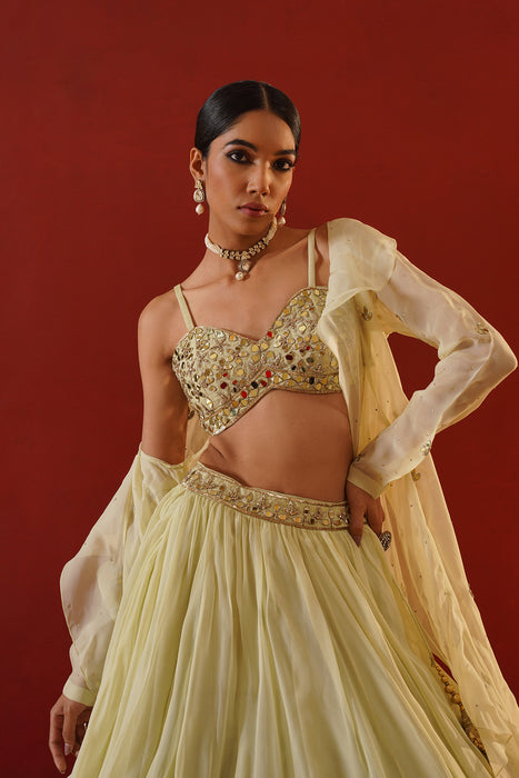 Mint green organza lehenga choli set