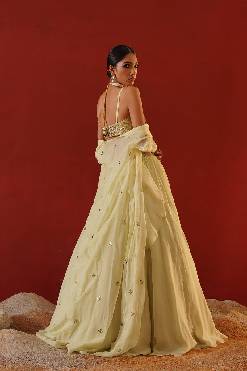 Mint green organza lehenga choli set