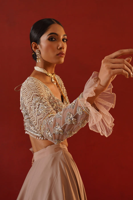 Beige satin lehenga choli set