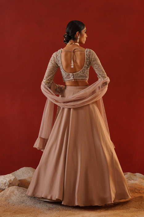 Beige satin lehenga choli set