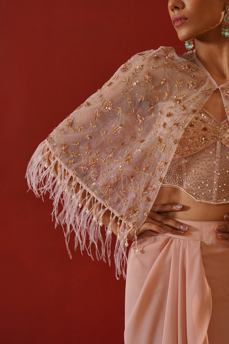 Blush pink satin dhoti set
