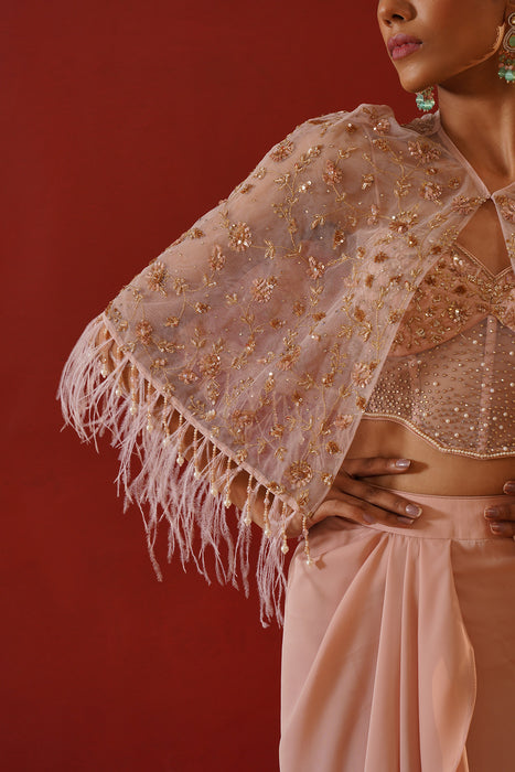 Blush pink satin dhoti set