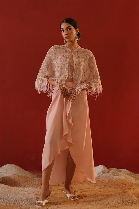 Blush pink satin dhoti set