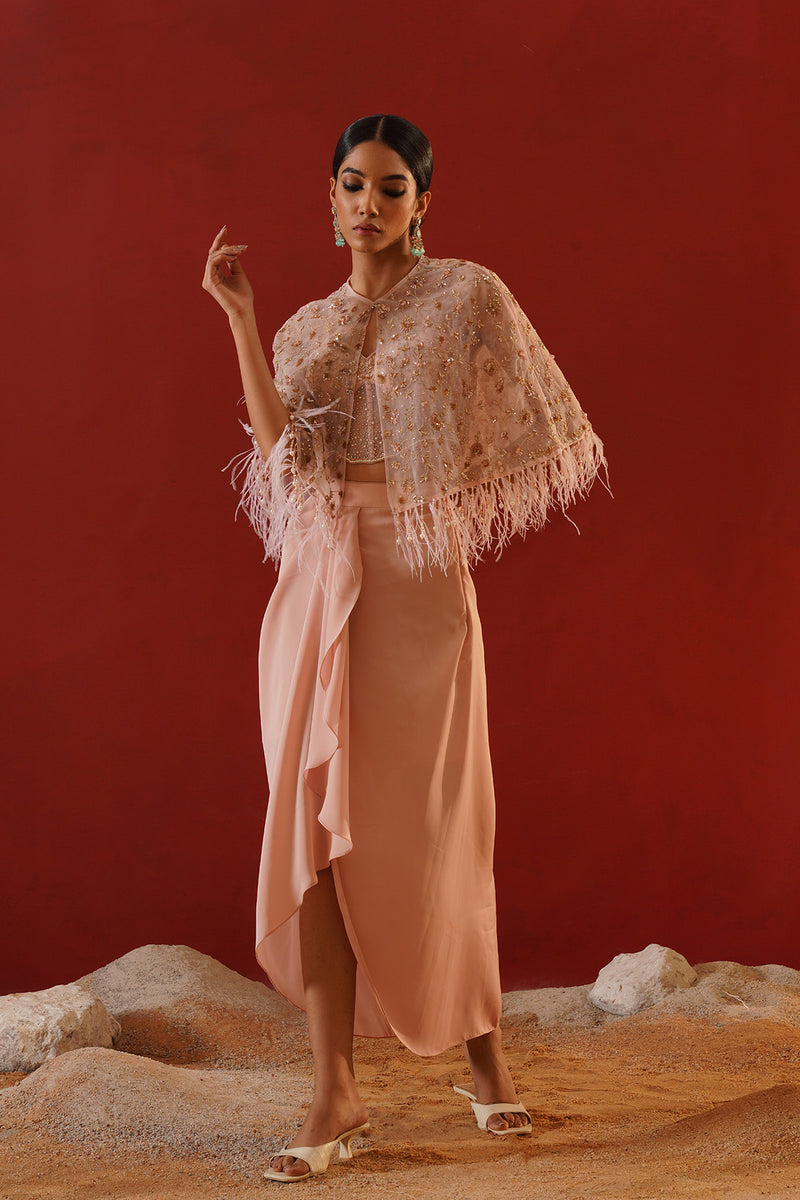 Blush pink satin dhoti set