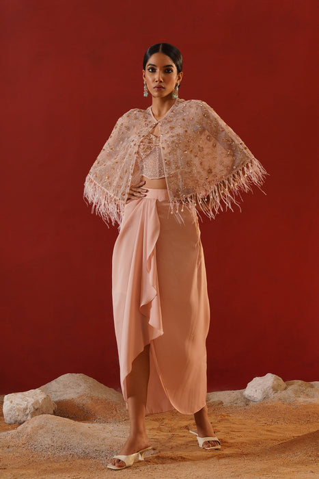 Blush pink satin dhoti set