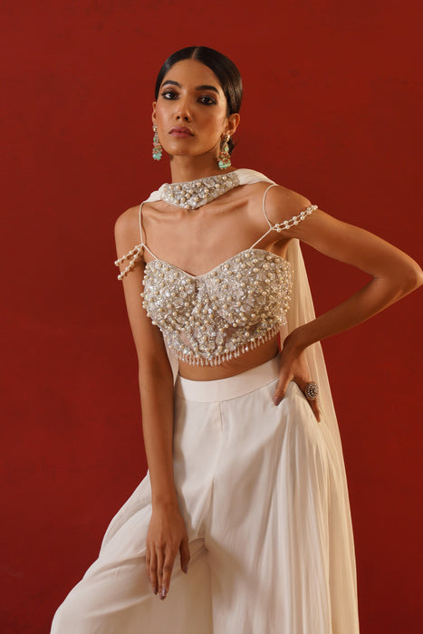 White georgette sharara choli set