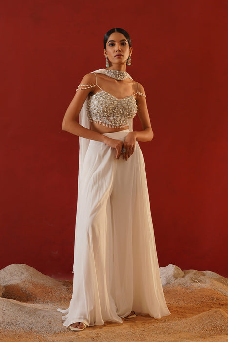 White georgette sharara choli set