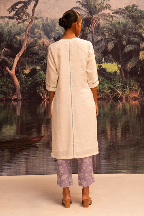 Upcycled Karigiri Linen Kurta Set-Lavender
