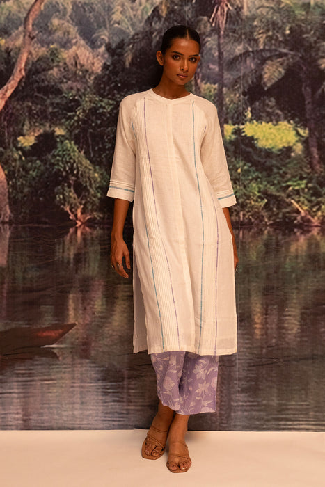 Upcycled Karigiri Linen Kurta Set-Lavender