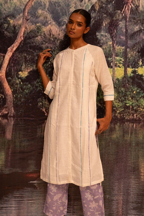 Upcycled Karigiri Linen Kurta Set-Lavender
