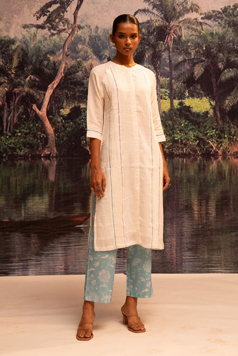 Upcycled Karigiri Linen Kurta Set-Blue