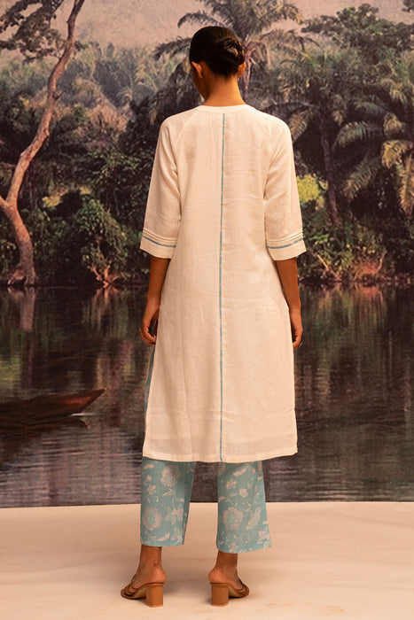 Upcycled Karigiri Linen Kurta Set-Blue