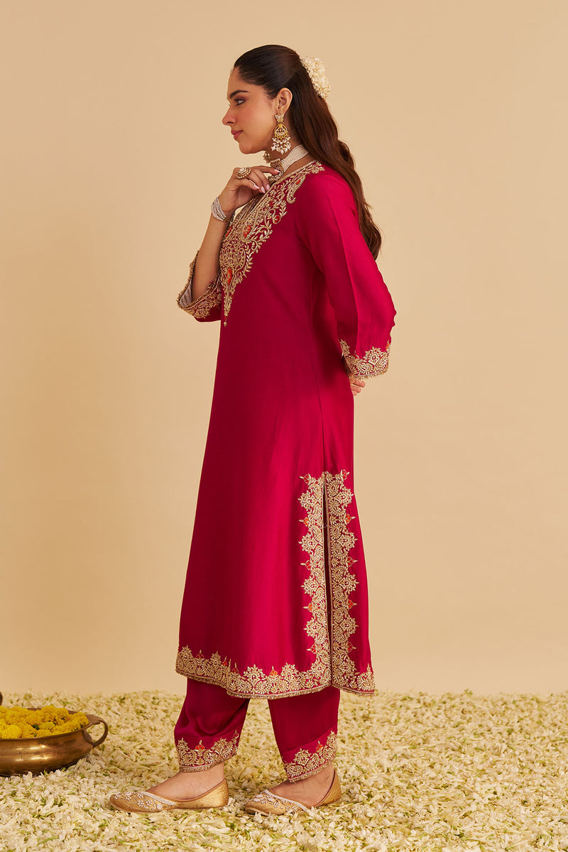 Areefa  - Dabka Zardozi Embroidered Rich Banarasi Hotpink Suit & Salwar