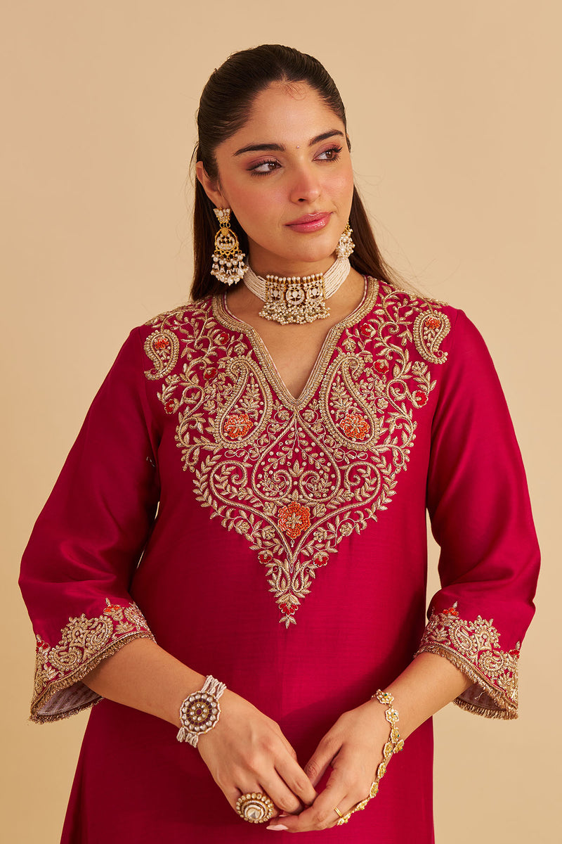Areefa  - Dabka Zardozi Embroidered Rich Banarasi Hotpink Suit & Salwar