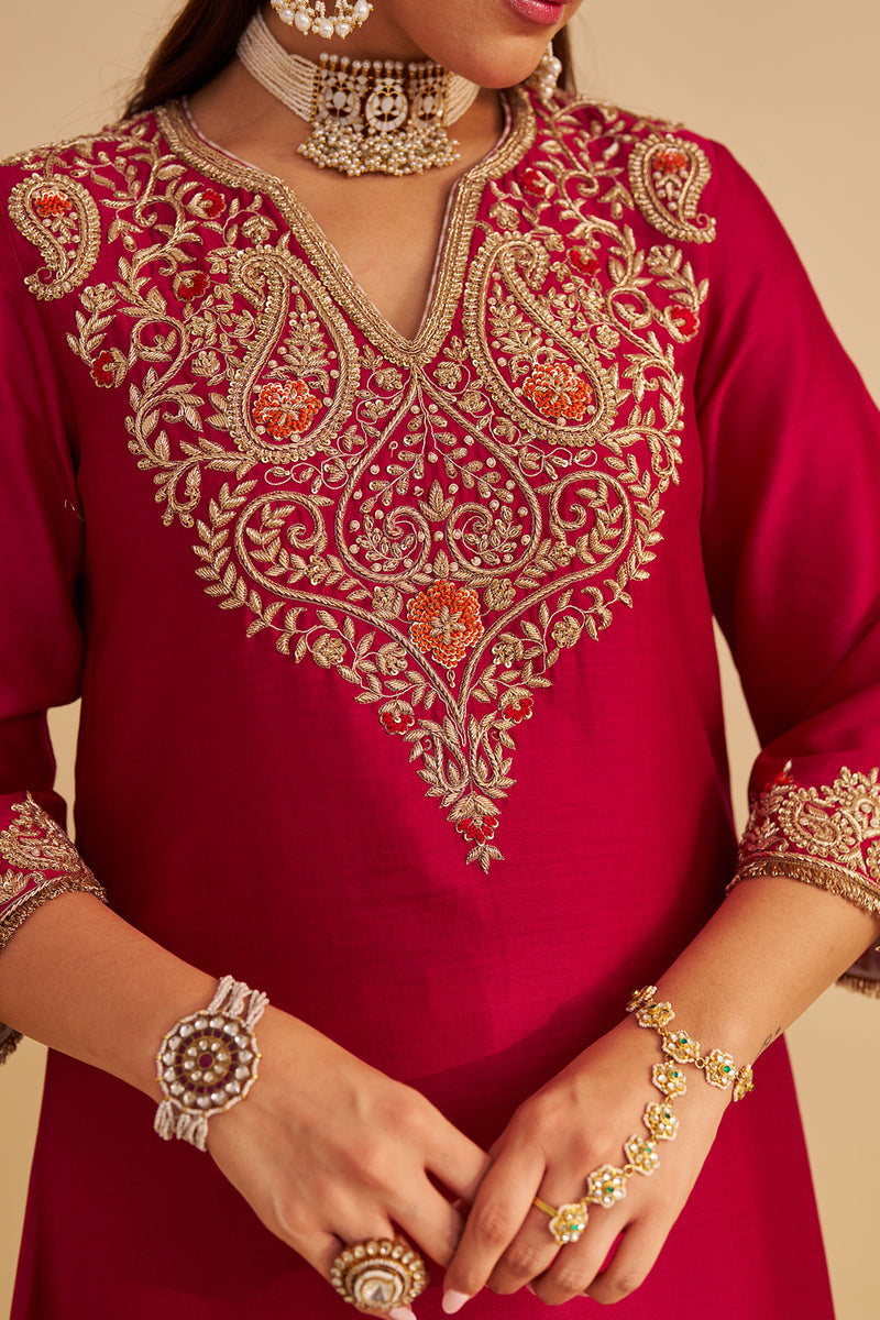 Areefa  - Dabka Zardozi Embroidered Rich Banarasi Hotpink Suit & Salwar
