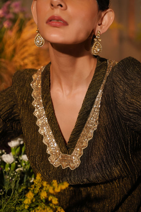 BLACK SHIMMER CRUSH KURTA SET