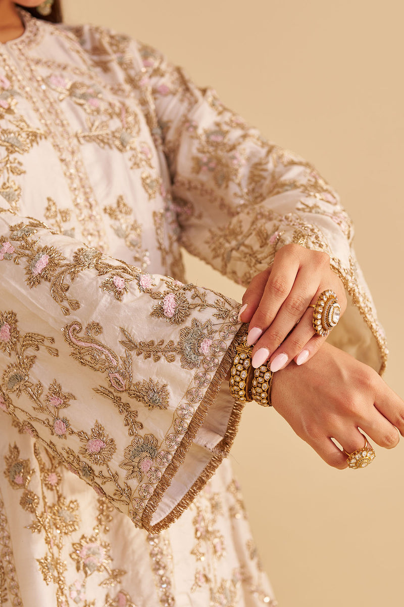 Alira - Dabka Zardozi Embroidered Daisy Ivory Kurta & Salwar with Dupatta