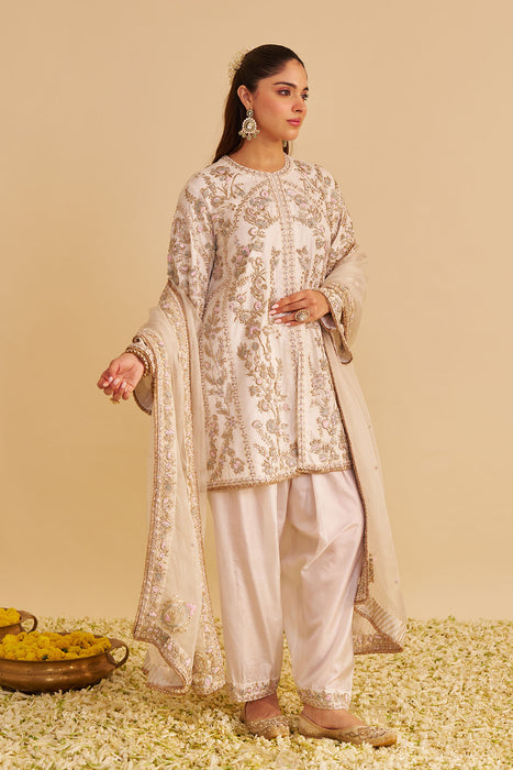 Alira - Dabka Zardozi Embroidered Daisy Ivory Kurta & Salwar with Dupatta