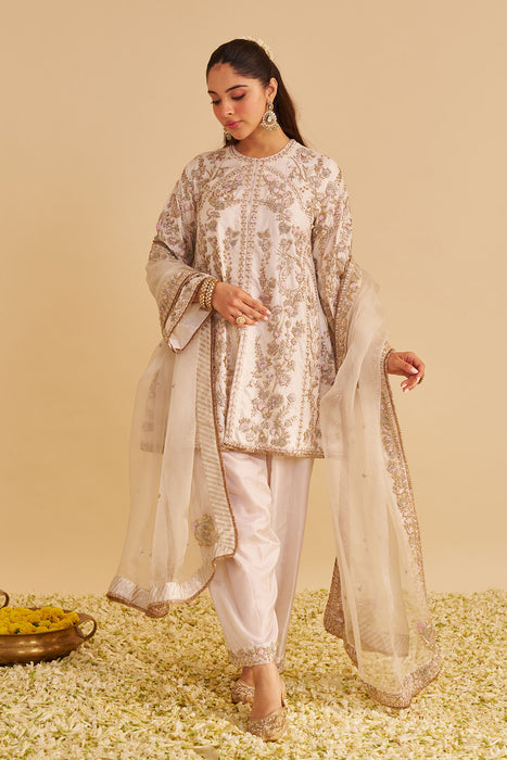 Alira - Dabka Zardozi Embroidered Daisy Ivory Kurta & Salwar with Dupatta