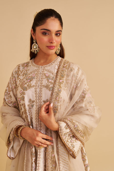 Alira - Dabka Zardozi Embroidered Daisy Ivory Kurta & Salwar with Dupatta
