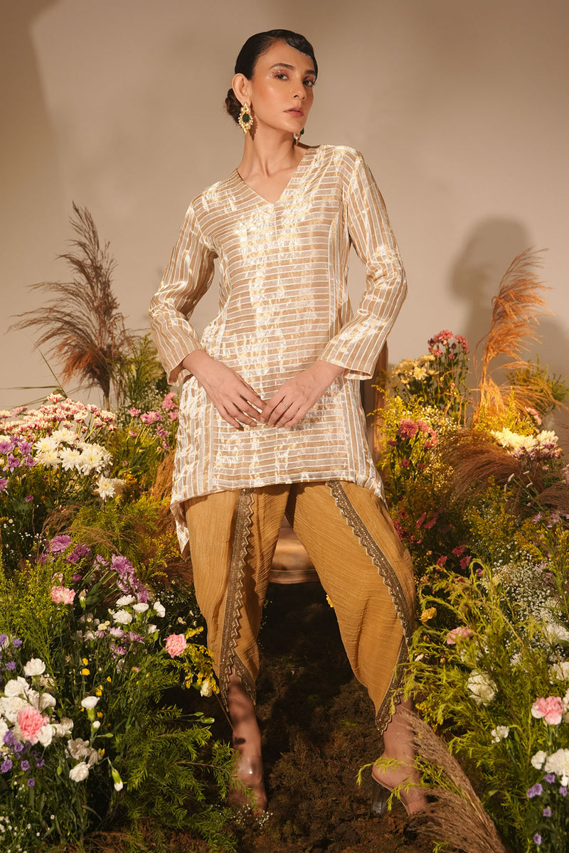 GOLDEN STRIPE ASYMMETRICAL KURTA SET