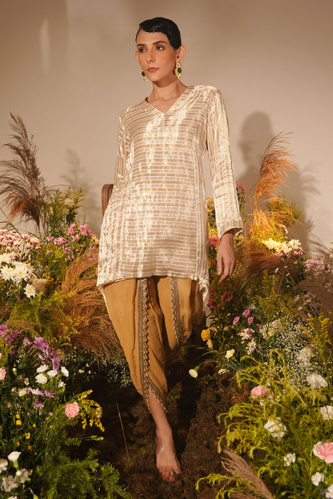 GOLDEN STRIPE ASYMMETRICAL KURTA SET