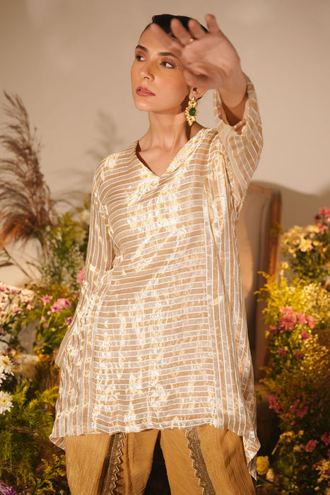 GOLDEN STRIPE ASYMMETRICAL KURTA SET