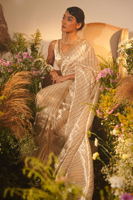 GOLDEN STRIPE SAREE SET