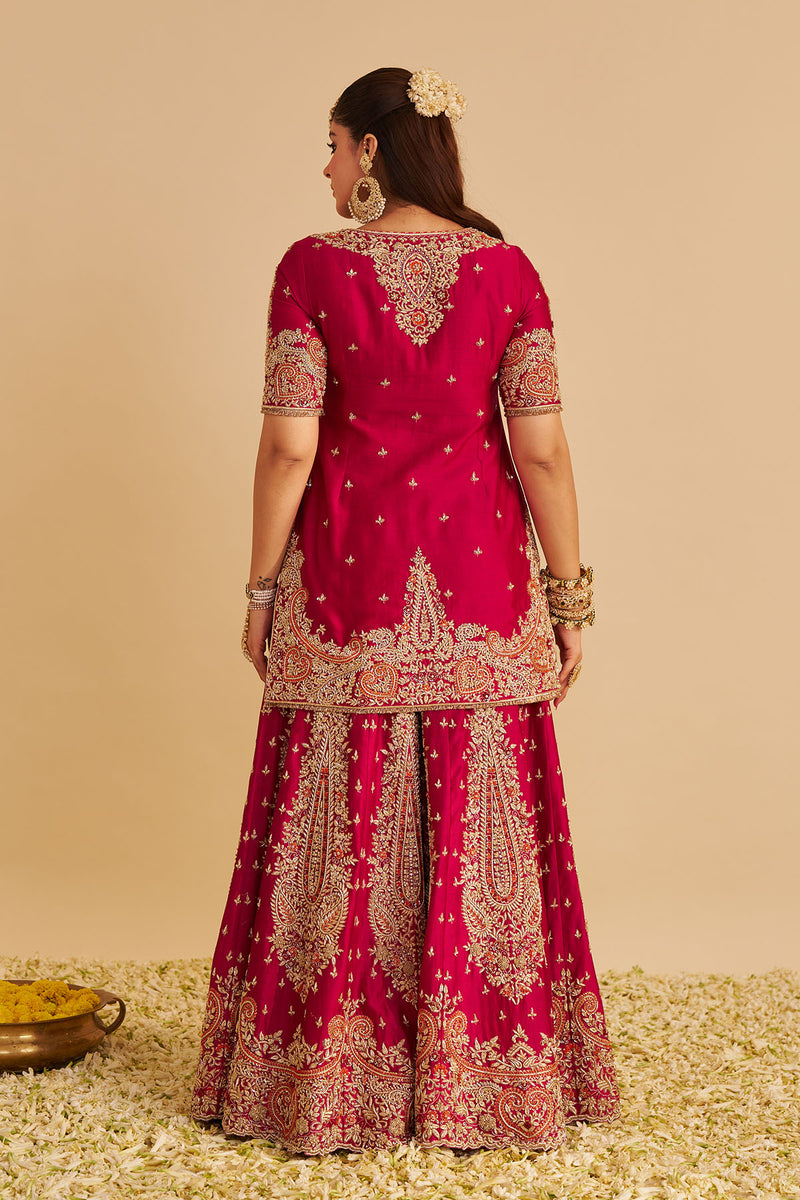 Alina - Dabka Zardozi Embroidered Silk Hotpink Sharara Set
