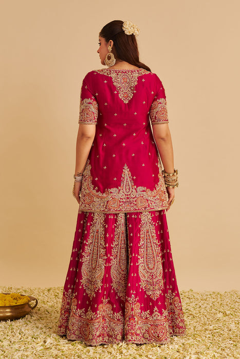 Alina - Dabka Zardozi Embroidered Silk Hotpink Sharara Set