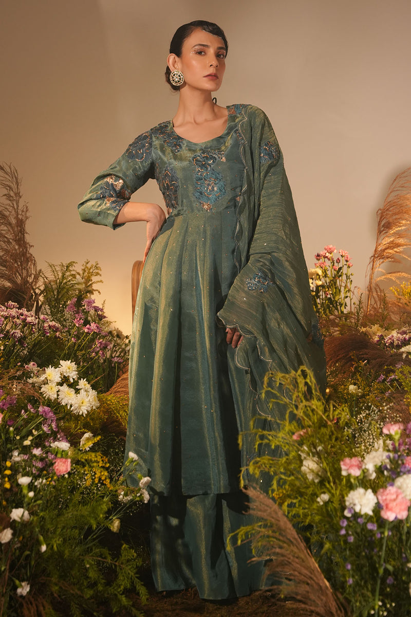 TEAL APPLIQUE ANARKALI SET