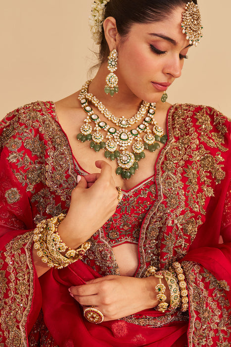 Mahanoor - Dabka Zardozi Embroidered Pure Silk Red Bridal Lehenga Set