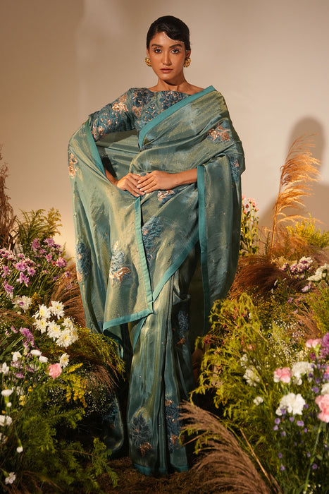 TEAL APPLIQUE SAREE