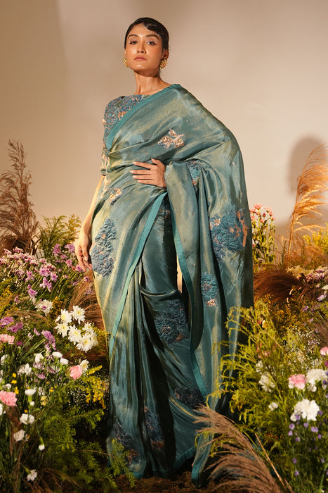 TEAL APPLIQUE SAREE