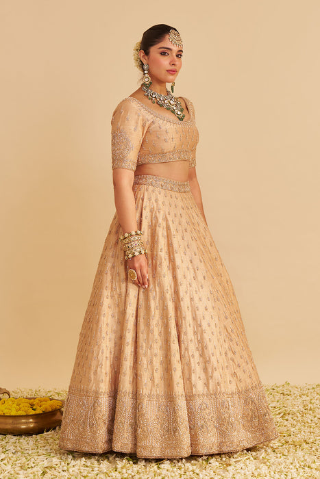 Aaliya - Dabka Zardozi Embroidered Raw Silk Gold Lehenga Set