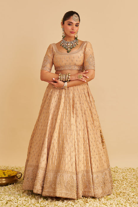 Aaliya - Dabka Zardozi Embroidered Raw Silk Gold Lehenga Set