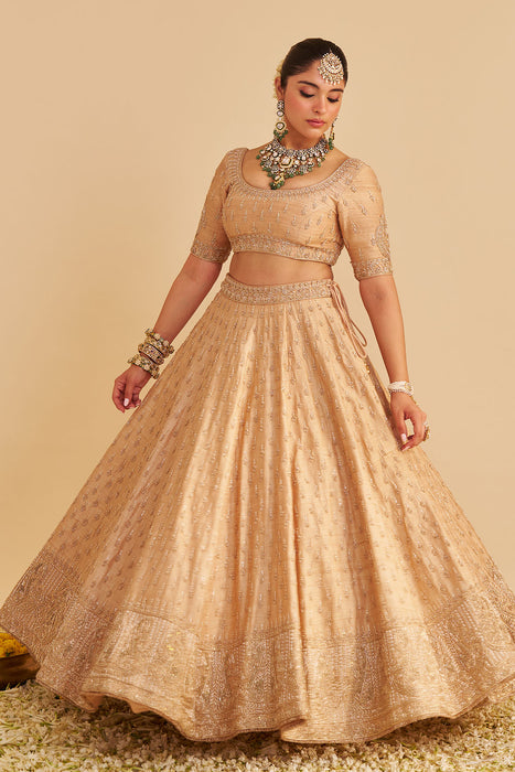 Aaliya - Dabka Zardozi Embroidered Raw Silk Gold Lehenga Set