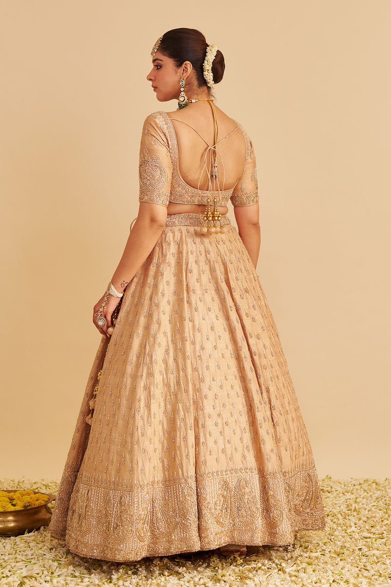 Aaliya - Dabka Zardozi Embroidered Raw Silk Gold Lehenga Set