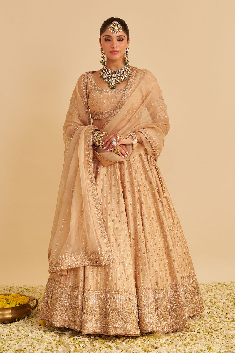Aaliya - Dabka Zardozi Embroidered Raw Silk Gold Lehenga Set