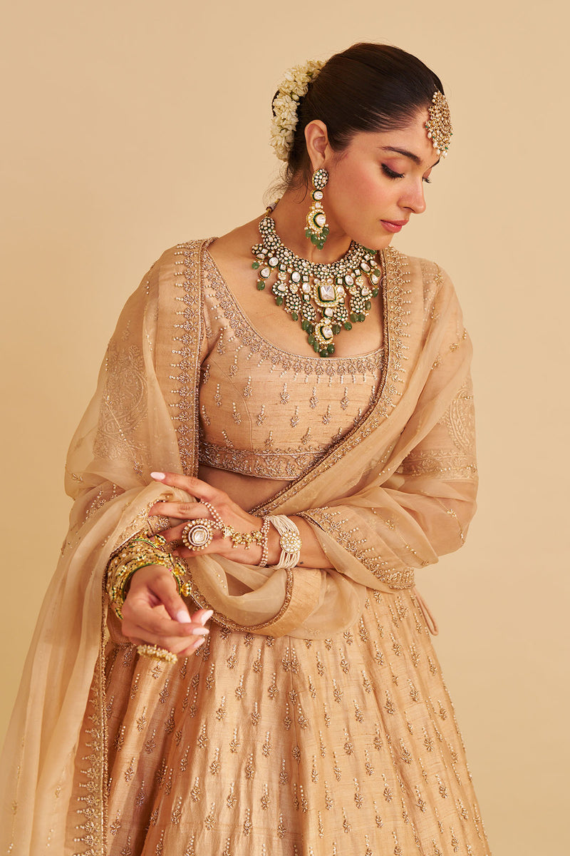 Aaliya - Dabka Zardozi Embroidered Raw Silk Gold Lehenga Set