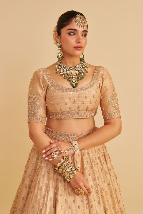 Aaliya - Dabka Zardozi Embroidered Raw Silk Gold Lehenga Set