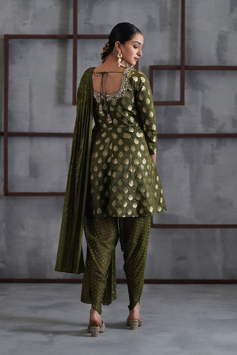 Olive green peplum, tulip salwar, Choker dupatta