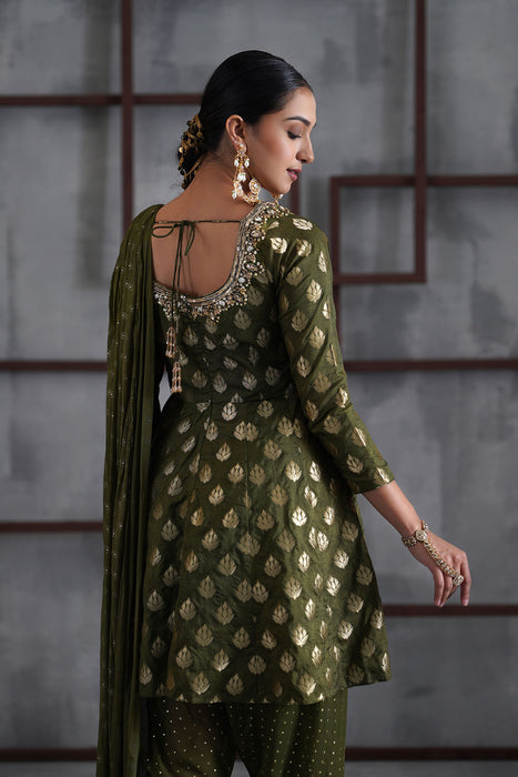 Olive green peplum, tulip salwar, Choker dupatta