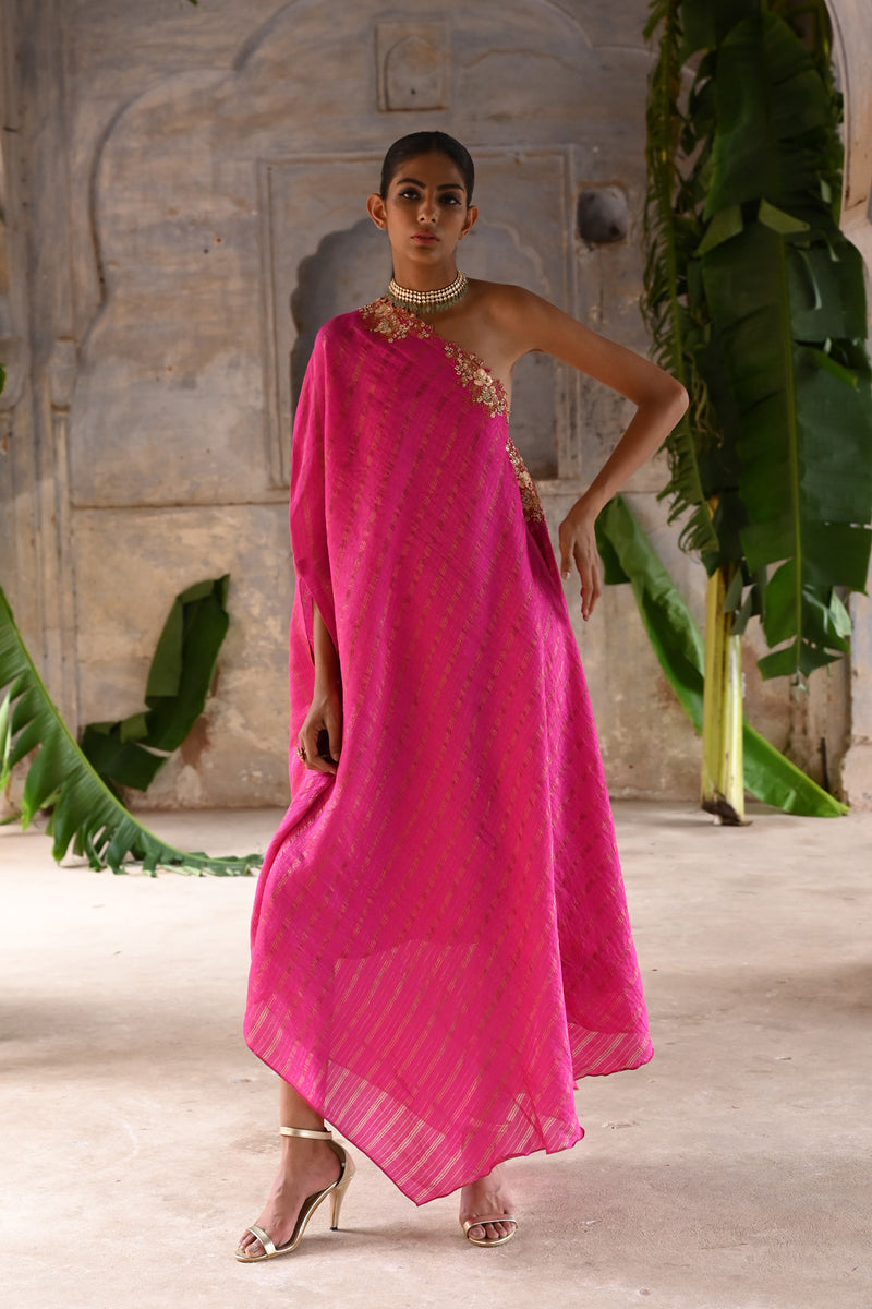 Fuchsia Pink One shoulder Dress