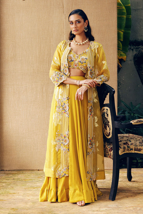 LONG JACKET SET WITH PANELED SKIRT