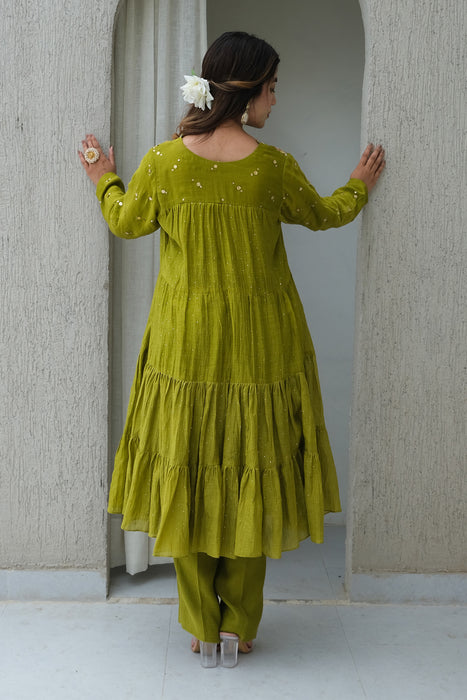 Green Mukaish Kalidar Set